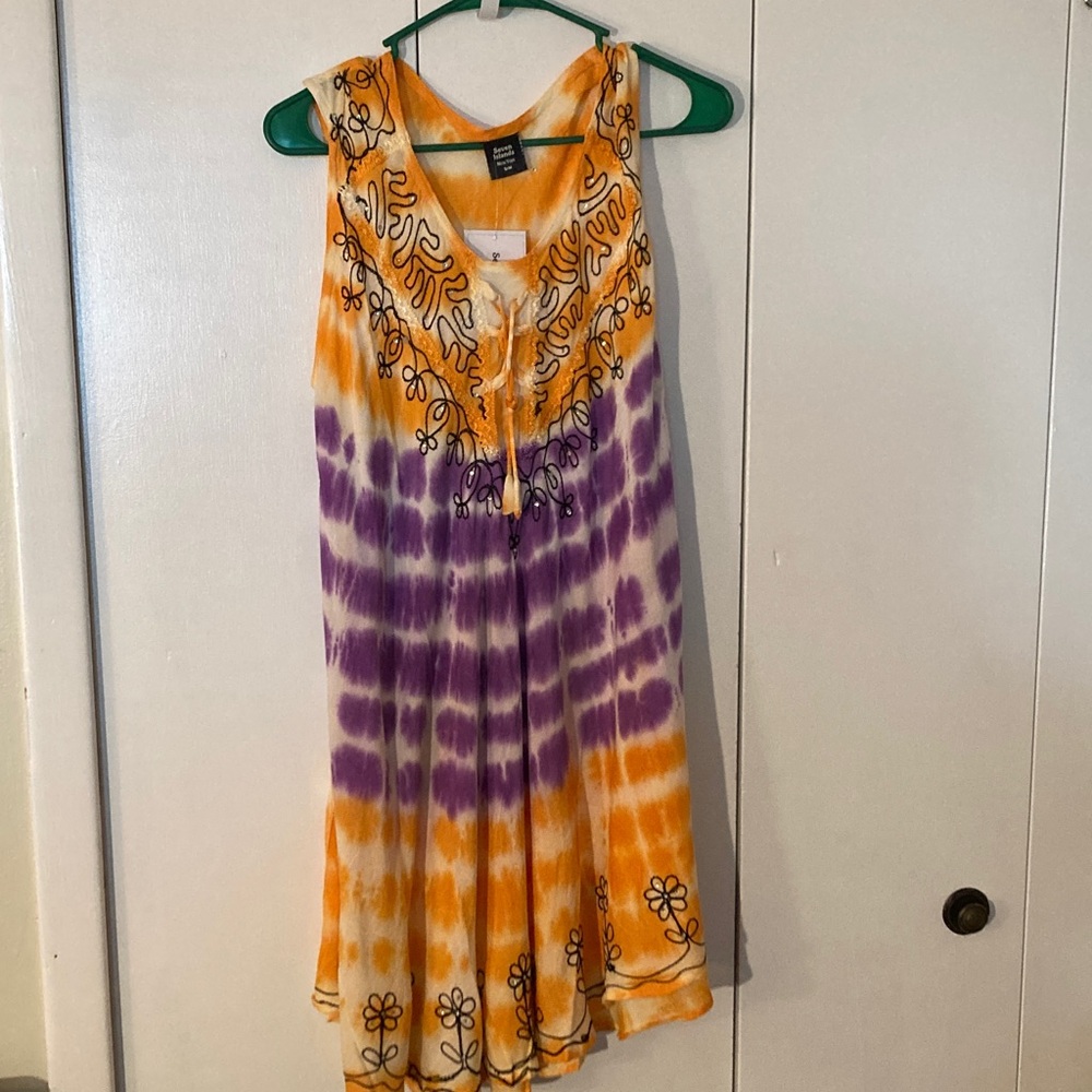 Seven Islands Orange and Purple Tie-Dye Sleeveless Dress size S/M. Flared